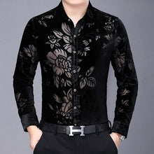 Load image into Gallery viewer, Floral printing high-end gold velvet boutique long-sleeved shirt 2020 Autumn&amp;Winter New fashion casual quality men shirt S-4XL