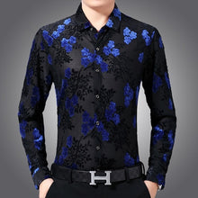 Load image into Gallery viewer, Floral printing high-end gold velvet boutique long-sleeved shirt 2020 Autumn&amp;Winter New fashion casual quality men shirt S-4XL