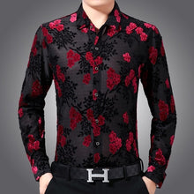 Load image into Gallery viewer, Floral printing high-end gold velvet boutique long-sleeved shirt 2020 Autumn&amp;Winter New fashion casual quality men shirt S-4XL