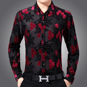 Floral printing high-end gold velvet boutique long-sleeved shirt 2020 Autumn&Winter New fashion casual quality men shirt S-4XL