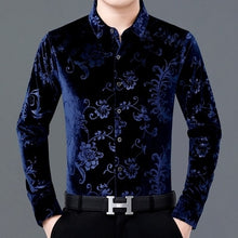 Load image into Gallery viewer, Floral printing high-end gold velvet boutique long-sleeved shirt 2020 Autumn&amp;Winter New fashion casual quality men shirt S-4XL