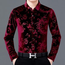 Load image into Gallery viewer, Floral printing high-end gold velvet boutique long-sleeved shirt 2020 Autumn&amp;Winter New fashion casual quality men shirt S-4XL