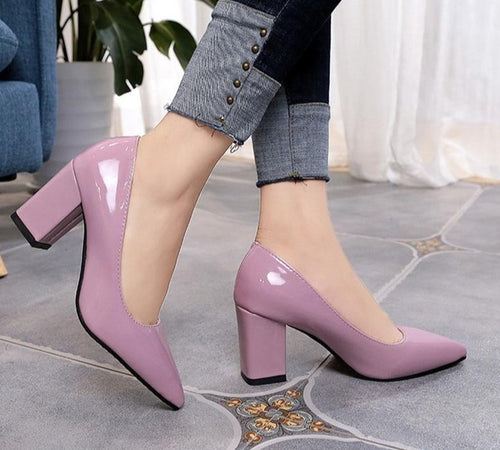 oymlg 2020 Women's High Heels Sexy Bride Party mid Heel Pointed toe Shallow mouth High Heel Shoes Women shoes big size 35-43