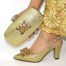 Load image into Gallery viewer, fashion Light Gold Italian Women Matching Shoes and Bag Set Italian Wedding African Shoes And Bag To Match For Party