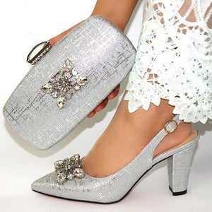 fashion Light Gold Italian Women Matching Shoes and Bag Set Italian Wedding African Shoes And Bag To Match For Party