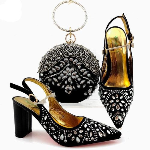 Black Color High Quality Italian design Ladies Shoes and Bag to Match 2020 Winter Special Design High Heels Comfortable Sandals