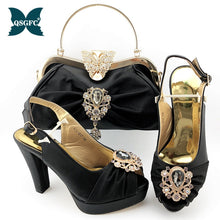 Load image into Gallery viewer, Dark Green Women Matching Shoes and Bag Set Office Lady Shoes and Bag Mature Style Shoes for Party with Shinng Crystal