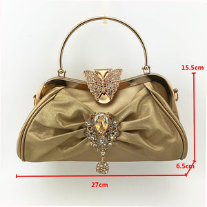 Dark Green Women Matching Shoes and Bag Set Office Lady Shoes and Bag Mature Style Shoes for Party with Shinng Crystal