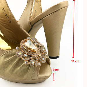 Dark Green Women Matching Shoes and Bag Set Office Lady Shoes and Bag Mature Style Shoes for Party with Shinng Crystal