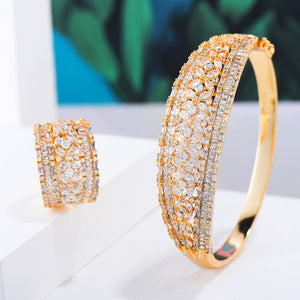 GODKI Big Fashion Luxury Bold African Bangle Ring Set For Women Cubic Zircon Pave Party Wedding Saudi Arabic Dubai Jewelry Sets