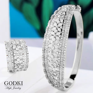 GODKI Big Fashion Luxury Bold African Bangle Ring Set For Women Cubic Zircon Pave Party Wedding Saudi Arabic Dubai Jewelry Sets