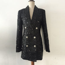 Load image into Gallery viewer, High Quality Fashion 2020 Designer Blazer Women Double Lion Buttons Shawl Collar Glitter Sequined Long Runway Black Blazers