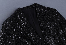 Load image into Gallery viewer, High Quality Fashion 2020 Designer Blazer Women Double Lion Buttons Shawl Collar Glitter Sequined Long Runway Black Blazers