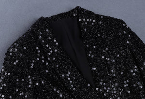 High Quality Fashion 2020 Designer Blazer Women Double Lion Buttons Shawl Collar Glitter Sequined Long Runway Black Blazers