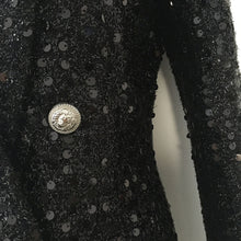 Load image into Gallery viewer, High Quality Fashion 2020 Designer Blazer Women Double Lion Buttons Shawl Collar Glitter Sequined Long Runway Black Blazers