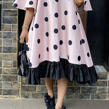 Load image into Gallery viewer, Women Pink Dress Polka Dot with Bowtie Lovely Loose Princess Party Ruffles Patchwork Short Sleeve African Female Cute Vestidos