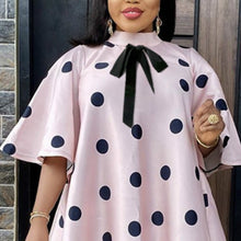 Load image into Gallery viewer, Women Pink Dress Polka Dot with Bowtie Lovely Loose Princess Party Ruffles Patchwork Short Sleeve African Female Cute Vestidos