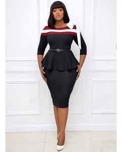 Women Elegant Dresses Slim Half Sleeves Peplum Patchwork Office Ladies Work Wear Vestidos African Femme Modest Package Hip Robes