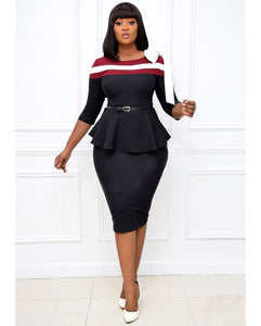 Women Elegant Dresses Slim Half Sleeves Peplum Patchwork Office Ladies Work Wear Vestidos African Femme Modest Package Hip Robes