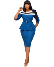 Load image into Gallery viewer, Women Elegant Dresses Slim Half Sleeves Peplum Patchwork Office Ladies Work Wear Vestidos African Femme Modest Package Hip Robes