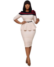 Load image into Gallery viewer, Women Elegant Dresses Slim Half Sleeves Peplum Patchwork Office Ladies Work Wear Vestidos African Femme Modest Package Hip Robes