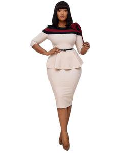 Women Elegant Dresses Slim Half Sleeves Peplum Patchwork Office Ladies Work Wear Vestidos African Femme Modest Package Hip Robes