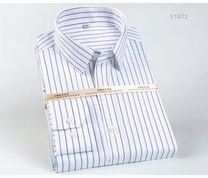 Men's Classic Long Sleeve Non-Iron Striped Shirts Casual Standard-fit Formal Business Work Social 100% Cotton Basic Dress Shirt