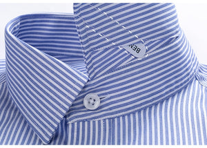 Men's Classic Long Sleeve Non-Iron Striped Shirts Casual Standard-fit Formal Business Work Social 100% Cotton Basic Dress Shirt