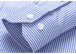 Men's Classic Long Sleeve Non-Iron Striped Shirts Casual Standard-fit Formal Business Work Social 100% Cotton Basic Dress Shirt