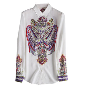 Silviye Vintage printed silk white Long Sleeve Shirt women's silk loose top new shirt in summer 2020