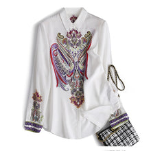 Load image into Gallery viewer, Silviye Vintage printed silk white Long Sleeve Shirt women&#39;s silk loose top new shirt in summer 2020