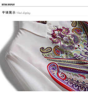 Silviye Vintage printed silk white Long Sleeve Shirt women's silk loose top new shirt in summer 2020