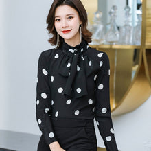 Load image into Gallery viewer, Heavyweight Mulberry Silk Shirt Blouse Women&#39;s 2020 Bow Collar Long Sleeve Office Lady Satin Tops