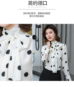 Heavyweight Mulberry Silk Shirt Blouse Women's 2020 Bow Collar Long Sleeve Office Lady Satin Tops