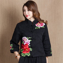 Load image into Gallery viewer, Autumn Chinese Female cotton linen Tang Suit style Tops Vintage embroidered flower Women blouse Traditional Chinese Clothes top