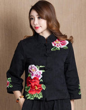 Load image into Gallery viewer, Autumn Chinese Female cotton linen Tang Suit style Tops Vintage embroidered flower Women blouse Traditional Chinese Clothes top