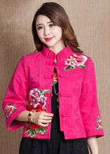 Load image into Gallery viewer, Autumn Chinese Female cotton linen Tang Suit style Tops Vintage embroidered flower Women blouse Traditional Chinese Clothes top