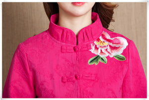 Autumn Chinese Female cotton linen Tang Suit style Tops Vintage embroidered flower Women blouse Traditional Chinese Clothes top