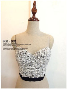 sexy High-end Hand-made Pearls Jewel Diamond Bralet Women's Bustier Bra Cropped Top Vest Plus Size AW011