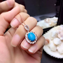 Load image into Gallery viewer, Natural blue turquoise Ring Pendant Earrings Natural gemstone Jewelry Set 925 Silver Lovely geometry Women party gift jewelry