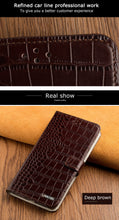 Load image into Gallery viewer, LANGSIDI brand Crocodile Flip phone case For iPhone 11 pro max Genuine leather card slot stand full protection cover with strap