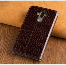 Load image into Gallery viewer, LANGSIDI brand Crocodile Flip phone case For iPhone 11 pro max Genuine leather card slot stand full protection cover with strap