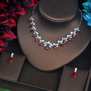 HIBRIDE Brilliant Red Cubic Zirconia Bridal Jewelry Sets For Women Pendant Set Dress Accessories Necklace Set Party Gifts N-582