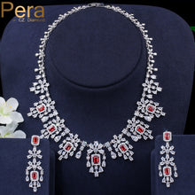 Load image into Gallery viewer, Pera African Large Long Hanging Drop Earrings and Necklaces Luxury Red Cubic Zirconia Women Jewelry Sets for Wedding Party J286