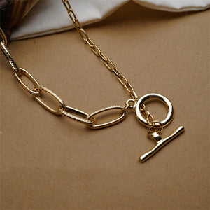 Peri'sBox Gold Mixed PaperClip Chain Necklaces Toggle Clasp Circle Necklaces for Women Bar Minimalist Necklace 2020 Hot  Jewelry