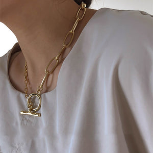 Peri'sBox Gold Mixed PaperClip Chain Necklaces Toggle Clasp Circle Necklaces for Women Bar Minimalist Necklace 2020 Hot  Jewelry