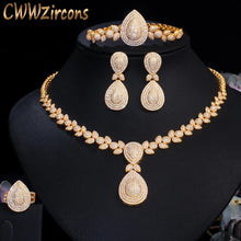 Load image into Gallery viewer, CWWZircons Luxury 4pcs Bridal Wedding Banquet Jewelry Set African Dubai Gold Color CZ Women Party Costume Accessories T416