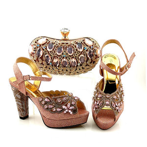 doershow Italian Shoes And Bag Sets For Evening Party With Stones Italian Leather Handbags Match Bags!  SKV1-1