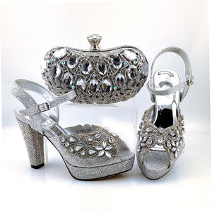 doershow Italian Shoes And Bag Sets For Evening Party With Stones Italian Leather Handbags Match Bags!  SKV1-1