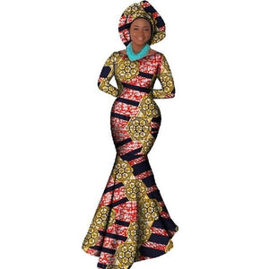 African Women Clothing Long Sleeve Dress Evening Sexy Dress Party Dresses Mermaid Dress Christmas Gift Plus Size 6XL BRW WY556